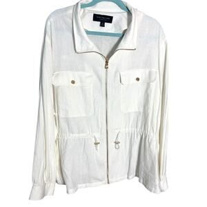 Marc New York Andrew Marc Linen Utility Jacket White 3X Gold Zip Plus Size NWT